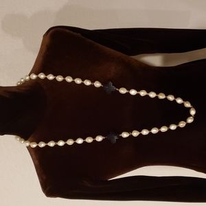 NEW FORNASH LONG PEARL NUGGET BEAD NECKLACE NAVY BLUE